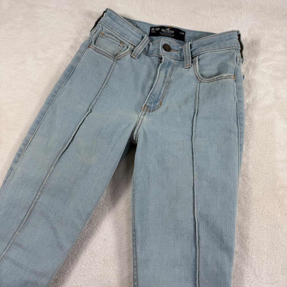 Hollister High-Rise Vintage Flare Jeans Light Wash Blue Seam Front Size‎ 0R 24R